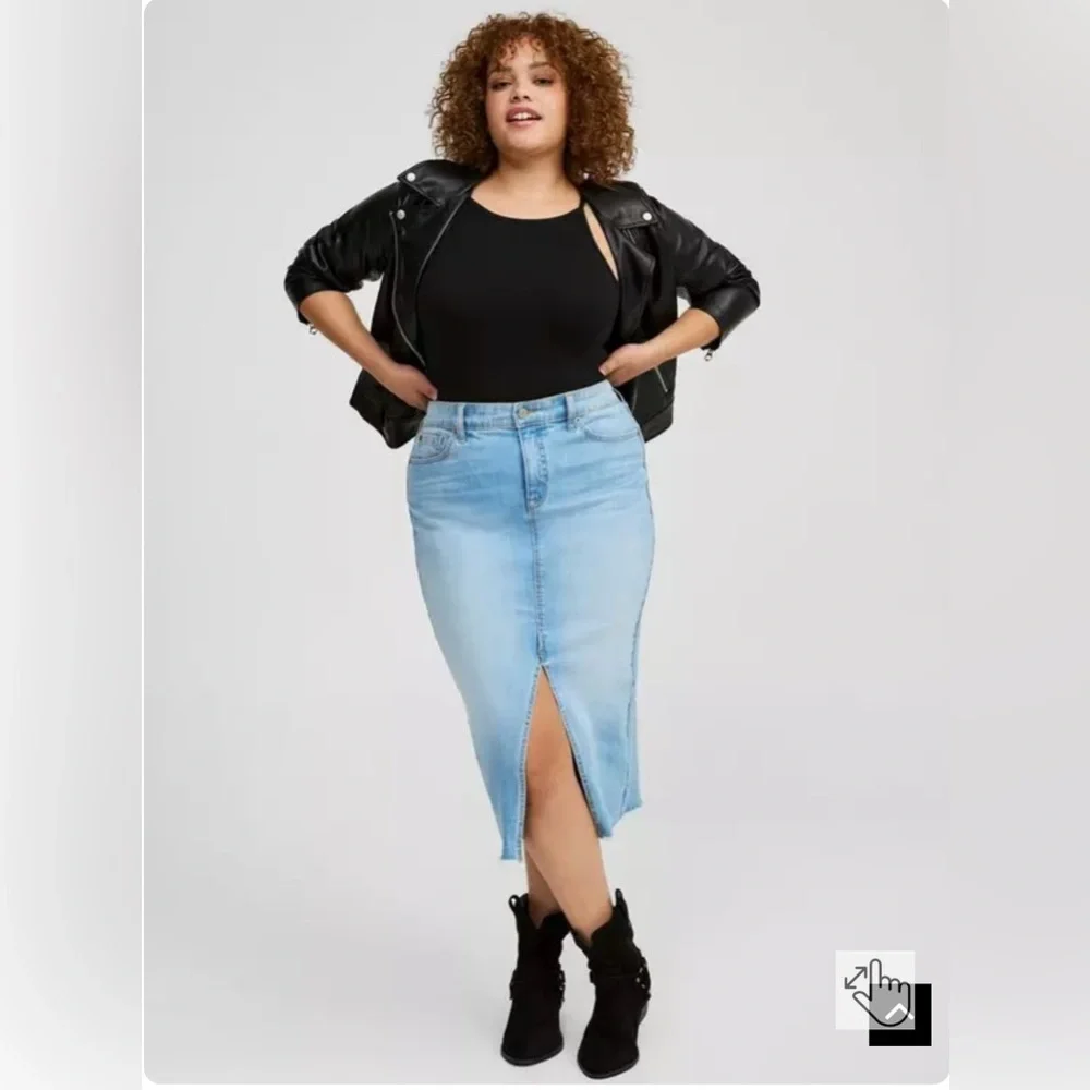 Torrid Midi Denim Front Slit Skirt